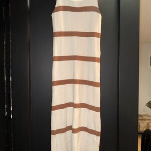Cream and Brown Sleeveless Halter Maxi Dress